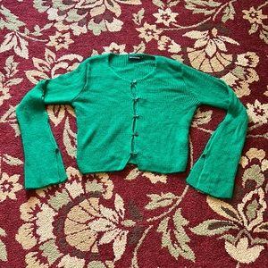 PLT green cardigan sweater with cutout details